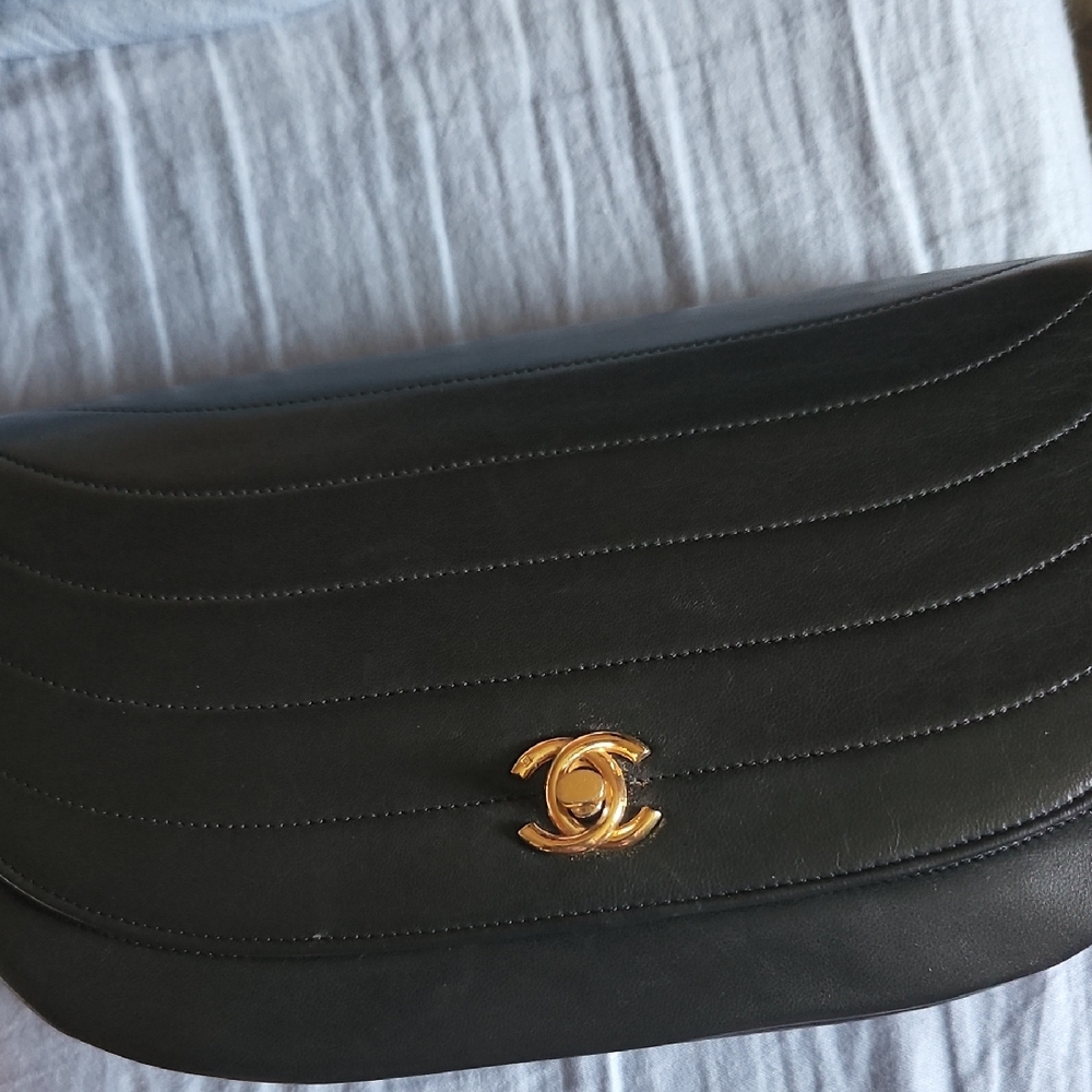 CHANEL Vintage Half Moon Black Shoulder Bag